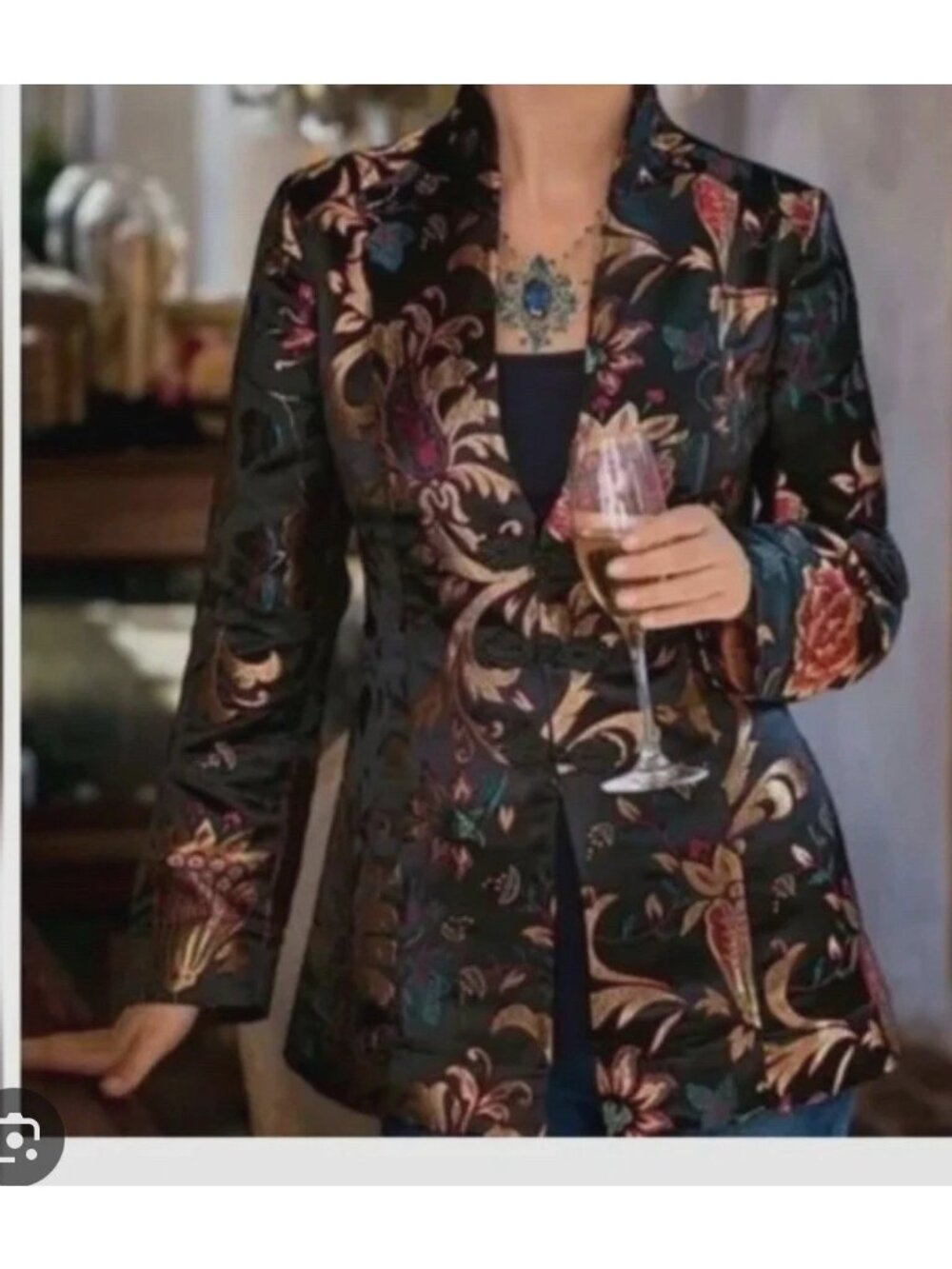 euc Soft Surroundings Asian Moon Dynasty Floral Brocade Jacket Blazer Kimono m